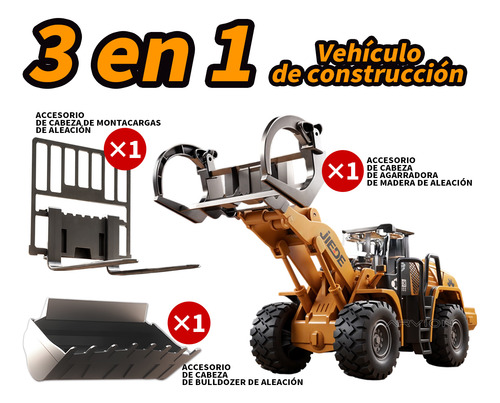 Juguete Construcción 3 En1 Vapor Montacargas Bulldozer Metal