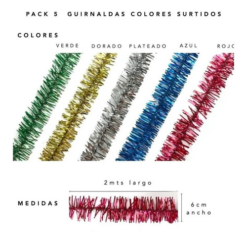 Imagen 2 de 9 de Lameta Colores 6 Cm Pack X 5 - Boa Guirnalda Deco Navidad