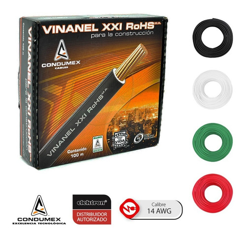 Imagen 2 de 5 de Caja 100 Mts Cable Blanco Thw Cal 14 Aw Condumex Vinanel Xxi