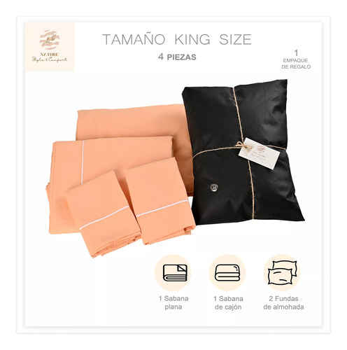 Sábana King Size 2800 Hilos Extra Suave Flores Peach Fuzz