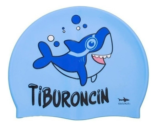 Gorra Natacion Niños Modelo Tiburoncin - Escualo Color Azul Diseño de la tela Estampado Talla unitalla