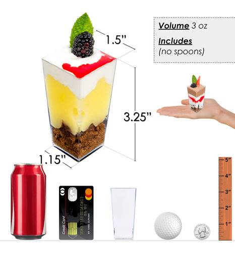 Mini Tazas De Postre De 100 X 3 Oz (sin Cucharas), Cuad...
