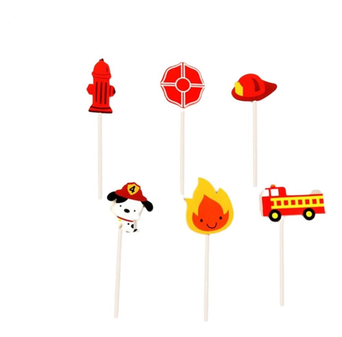 Set Decoración  Tortas Topper Bomberos 6 Pcs