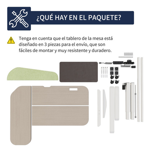 Escritorio Altura Ajustable Con Enchufe Forma L 150x68/100cm