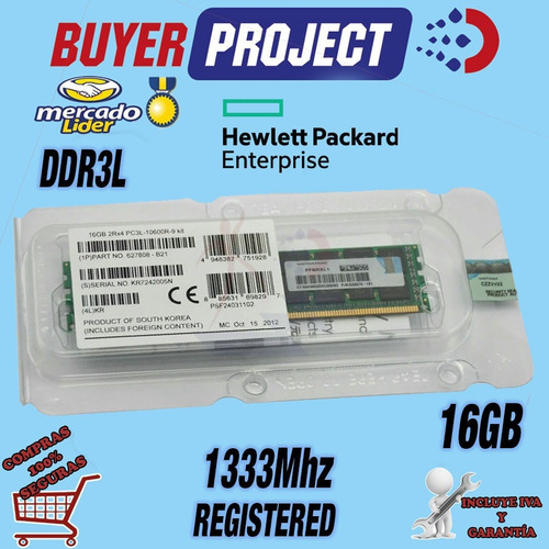 Imagen 2 de 4 de Memoria Servidor Hp Proliant 16gb 2r4 Ddr3l Pc3-10600 1333 R