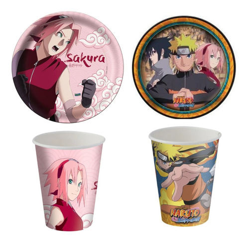 Kit Prato Copo Naruto + Prato Copo Sakura Festa Naruto Shipp