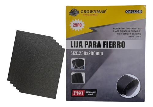 Pack Lija Fierro 25 Pcs Marca Crownman Professional 