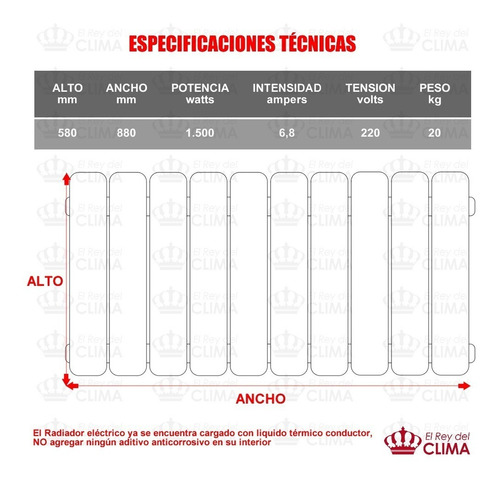 Imagen 3 de 4 de Radiador Eléctrico De 10 Elementos 1500w + Termostato Inalam