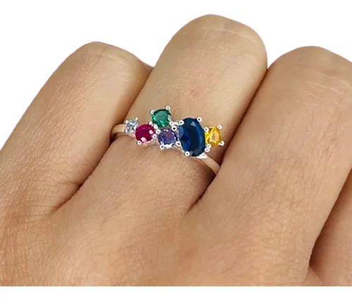 Anillo De Plata 925 Con Piedras Coloridas Moderno Ap 500