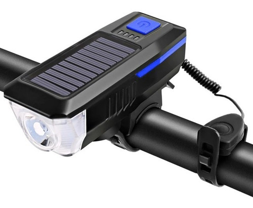 Farol Para Bike Solar E Usb Led Recarregável Com Buzina