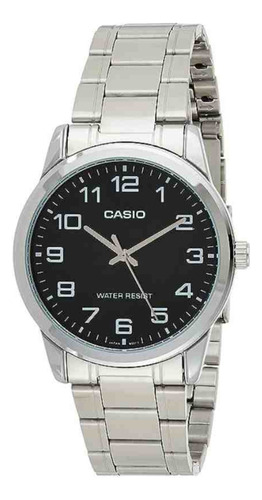 Relógio Casio Classic Prata Masculino Mtp-v001d-1budf-sc Correia Prateado Bisel Prateado Fundo Preto