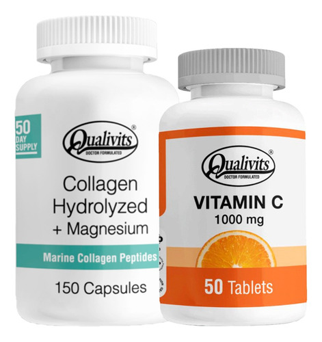 Colágeno Magnesio 150cap + Vitamina C 1000mg 50cap Qualivits Sabor Natural