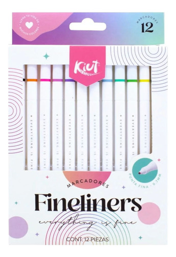 Marcadores Kiut Fineliners Colores Lindos X12 Unidades