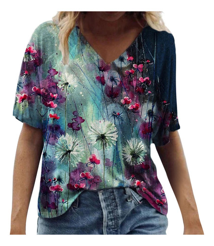 Camiseta Para Mujer K 4j8k, Talla Grande, Estampado De Flore