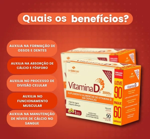 Suplemento Alimentar Vitamina D3 2000ui 90 Cps - La San Day
