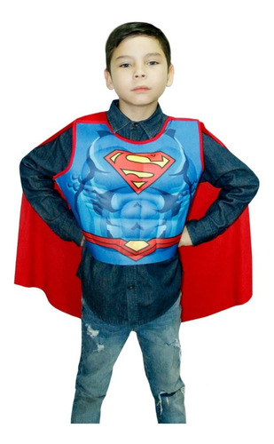 Disfraz Superman Musculos 3d Peto Con Capa Fantasy Ruz Unitalla Infantil Niño