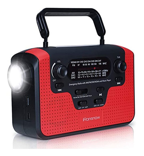 Radio Am/fm Con Alarma Y Linterna Led, Color Rojo-negro