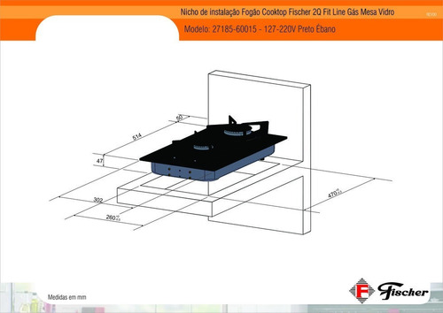 Imagem 4 de 4 de Fogão Cooktop Gás Fischer Fit Line Preto Acendimento Bivolt