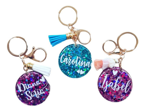 Imagen 7 de 7 de Llaveros En Resina Con Gliters Y Accesorios Personalizados