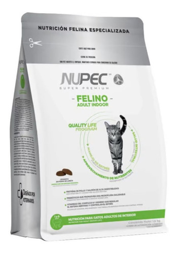 Alimento Nupec Nutrición Científica Consciente Indoor para gato adulto sabor pollo, salmon y arroz en bolsa de 5kg