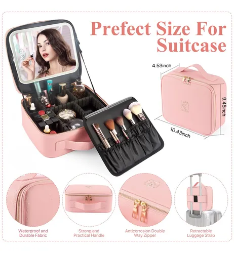 Lagivine Bolsa De Maquillaje De Viaje Con Espejo Led, Divis.