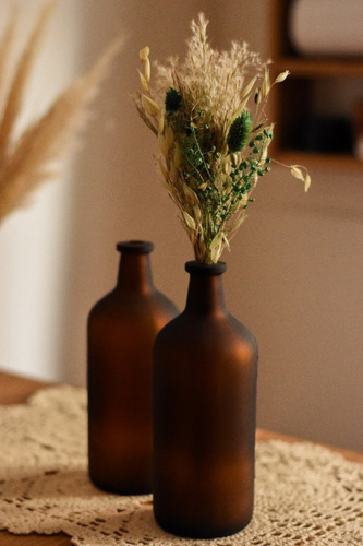 Imagen 3 de 5 de Kit Florero Vidrio + Ramo Flores Secas Deco Regalo Living