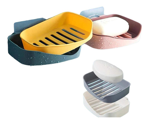Imagen 5 de 6 de 2 Jaboneras Gris Porta Jabon Adhesivo Baño Organizador Pared