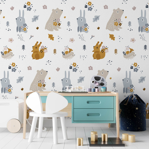 Vinilo Para Pared Empapelado Bosque Forest Friends