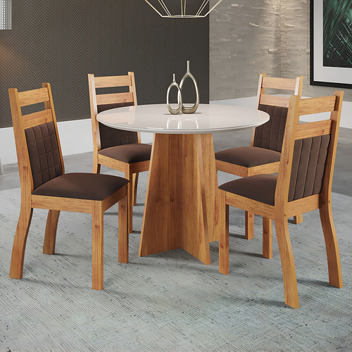 Mesa De Jantar 4 Lugares Cascais Marrom/bege - Viero Móveis Tampa Marrom