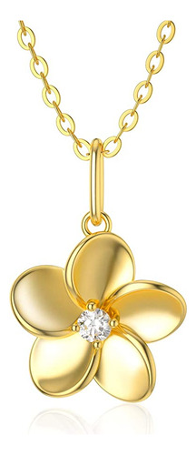 Collar De Oro Sólido De 14 Quilates Con Diamantes De Flor