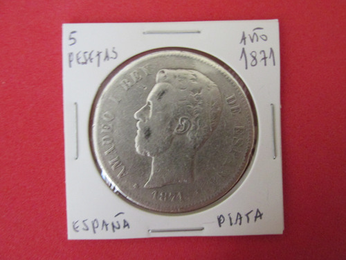 Antigua Moneda 5 Pesetas Reino De España Plata Año 1871 