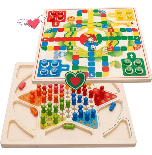 Damas Chinas Tablero Y Ludo Juego De Madera Didáctico Niños