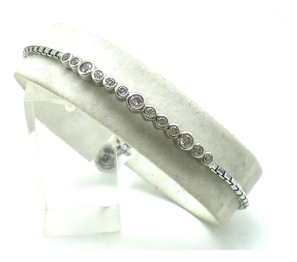 Pulsera De Plata 925 Y Zafiros Blancos Ajustable