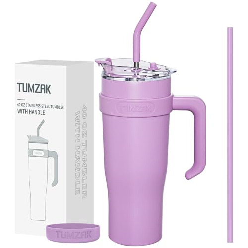 Tumzak 40oz Tumbler Con Mango Y Tapa De Paja, Doble 3fkh0