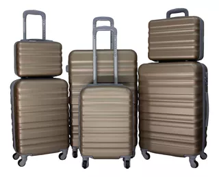 Set Maletas De Viaje Plastico Resistente Color Champagne Con 4 Ruedas Giratorias 6 Piezas Skytravel