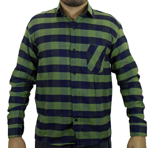 Camisa Franela Manga Larga Para Hombre - Verde