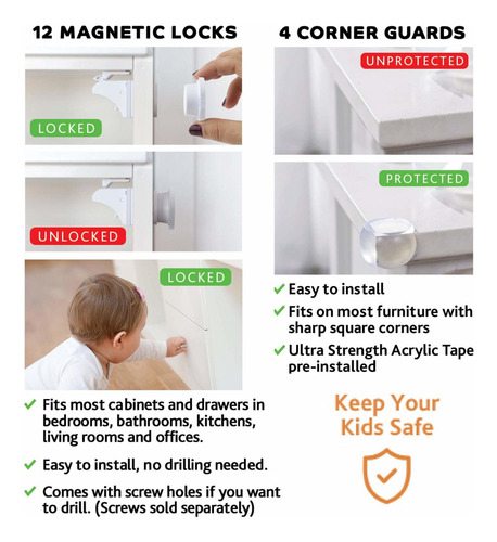 Imagen 4 de 9 de Cerraduras De Gabinete Magnético Seguridad Para Niños Kit De