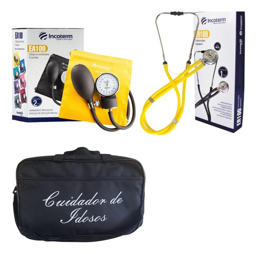 Kit Enfermagem Com Esteto Esfigmo E Bolsa Amarelo Incoterm