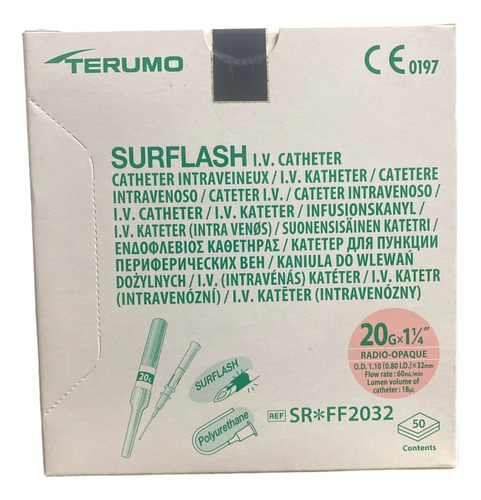 Terumo Catéter Iv Surflash 20gx32mm (1 1/4) Rosa Caja 50pzas