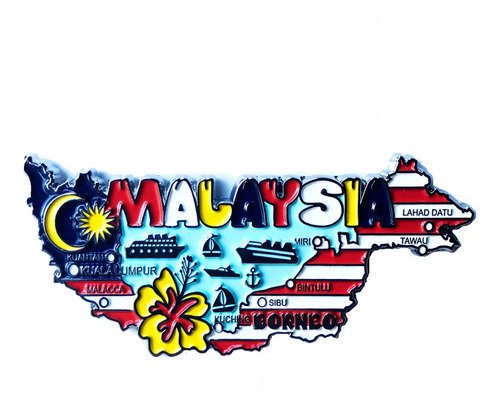Imã Malásia Com Mapa, Bandeira, Cidades - Imã De Geladeira