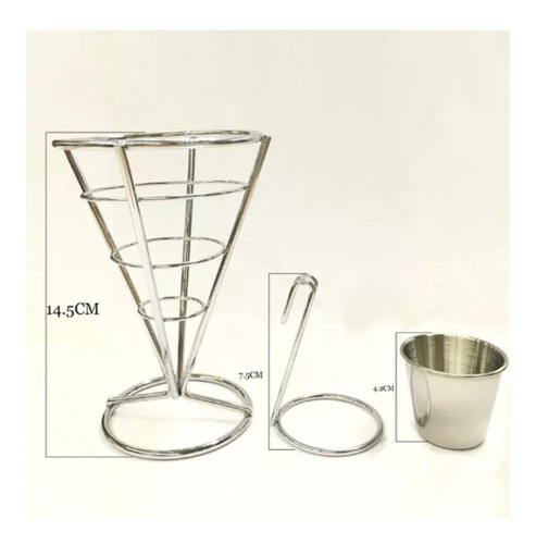 Petisqueira Cone Com Molheira Porta Batata Frita Inox