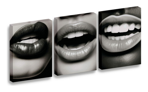 3 Cuadros Lienzo Canvas Moderno Labios Sonrisa Sala 50*60cm