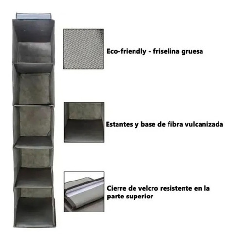 Imagen 4 de 10 de Organizador Colgante Zapatos Ropa Fibra 5 Divisiones Eco.
