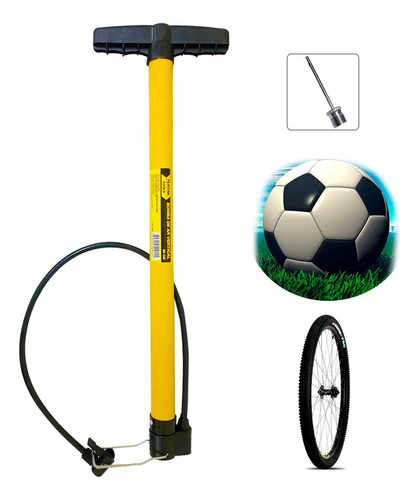 Bomba De Ar Encher Pneu Bike Bicicleta Balão Moto Bola Cor Amarelo