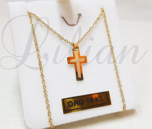 Conjunto Cadena Con Cruz Bautismo Comunion Oro 18k