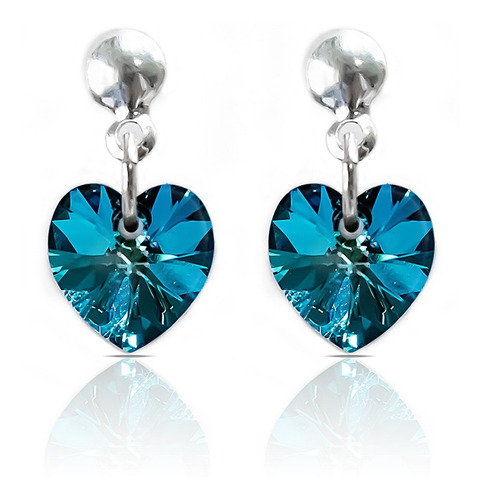 Imagen 3 de 10 de Conjunto Aros Y Cadena Dije Corazón Cristal 10mm Plata 925