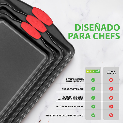Set 3 Bandejas Charolas Para Hornear Antiadherente Nutrichef