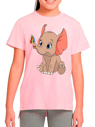 Polera Estampada 100% Algodón Niña Elefante Cariñoso Lindo