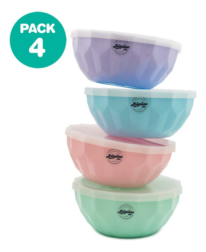 Imagen 2 de 6 de Pack 4 Bowl Grande Ensalada Postre Compotera Colores Pastel