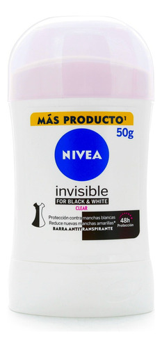 Desodorante Nivea Barra Invisible For Black White Clear 50gr